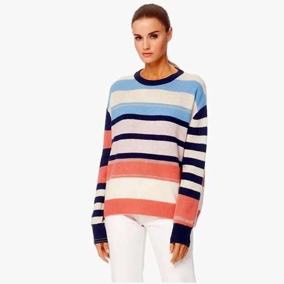 360 Cashmere Thea Sweater Pink Blue Striped Metallic Crewneck Sweater Size Small - Picture 1 of 11